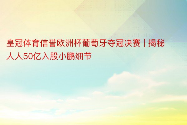 皇冠体育信誉欧洲杯葡萄牙夺冠决赛 | 揭秘人人50亿入股小鹏细节