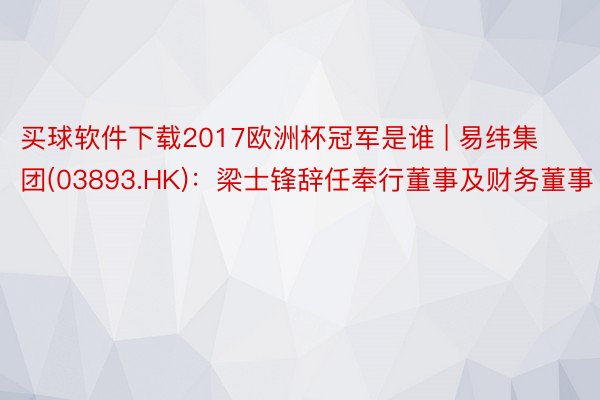 买球软件下载2017欧洲杯冠军是谁 | 易纬集团(03893.HK)：梁士锋辞任奉行董事及财务董事